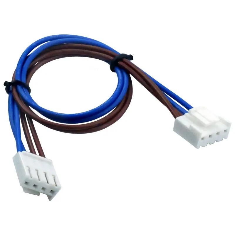 Double-ended cable assembly with white four-position housings and blue and brown wires