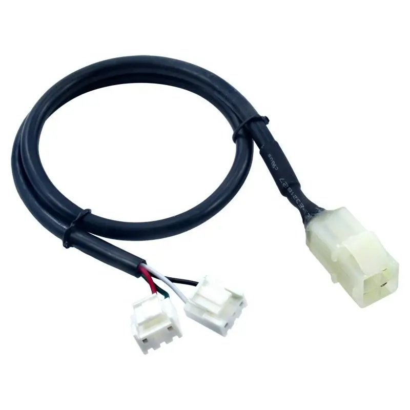 Mixed-interface cable assembly with a larger white connector and two smaller white connector ends