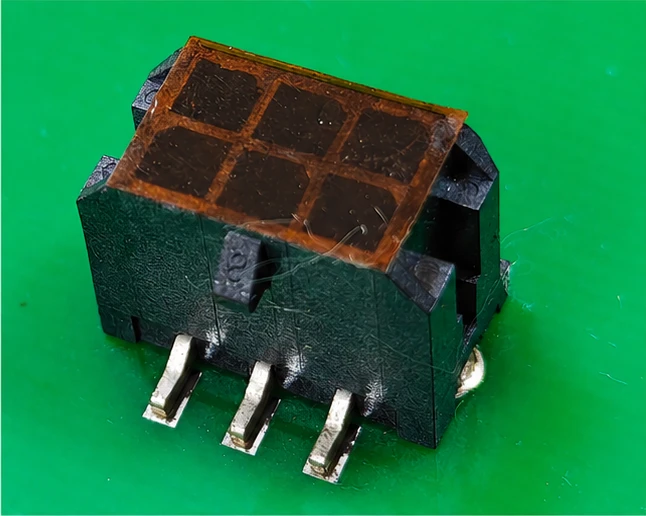 Vertical SMT header sample, viewed relative to the PCB plane